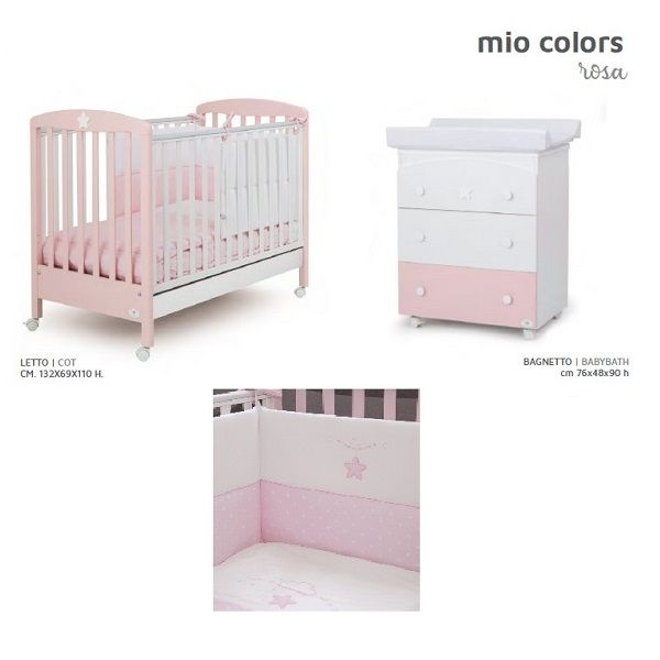 Cameretta Mio Colors Rosa con set Tessile, materasso e lenzuolo - Cuoricini