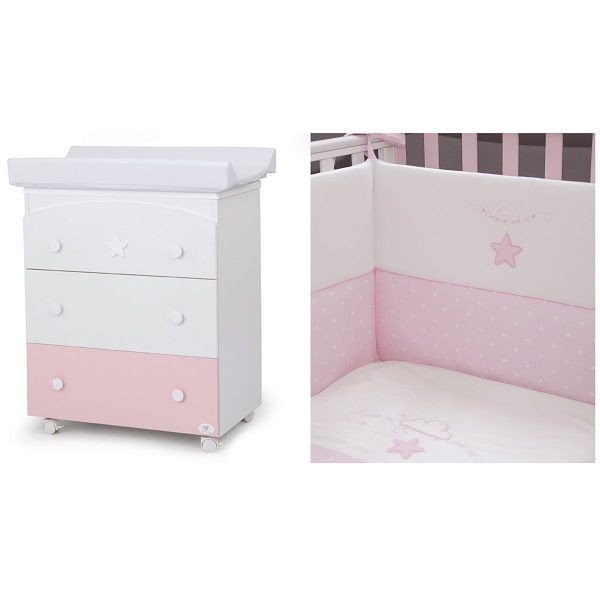 Cameretta Mio Colors Rosa con set Tessile, materasso e lenzuolo - Cuoricini