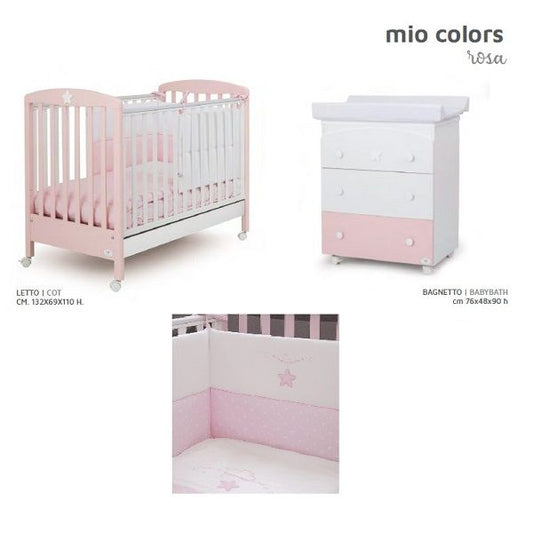 Cameretta Mio Colors Rosa con set Tessile, materasso e lenzuolo - Cuoricini