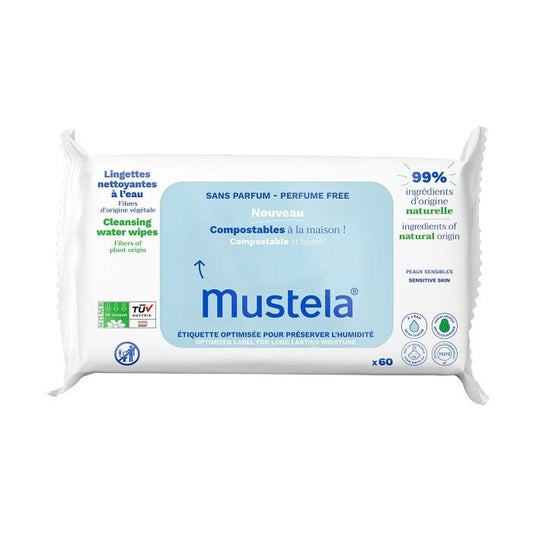 LINGETTES NETTOYANTES SANS PARFUM 60 pièces - MUSTELA